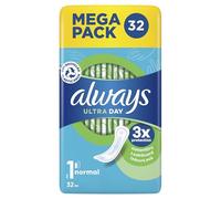 Always Toallas sanitarias ultra normales (tamaño 1) x 32 almohadillas, superabsorbentes y ultrafinas, para períodos menstruales