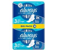 Always Toallas Ultra Sanitarias Día y Noche (tamaño 3) Alas X18 Pads
