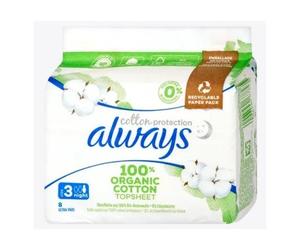 Always Toallitas Protectoras de Algodón Talla 3 Noche 8uds