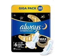 Always Ultimate Night - Compresas para mujer (talla 6, 20 unidades, con alas, superabsorbentes y ultrafinas)