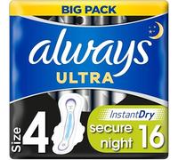Always Ultra Compresas para mujer tamaño 4 (16 compresas con alas) Big Pack, Secure Night, delgadas y extraabsorbentes, neutralizan el olor y 3 veces más protección