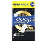 Always Ultra Compresas para mujer, tamaño 4, Secure Night (24 compresas con alas) Giga Pack, finas y superabsorbentes, neutralizan los olores y evitan fugas