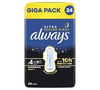 Always Ultra Compresas para mujer, tamaño 4, Secure Night (24 compresas con alas) Giga Pack, finas y superabsorbentes, neutralizan los olores y evitan fugas
