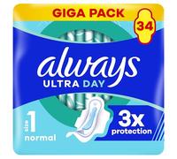 Always Ultra Day - Compresas sanitarias normales (tamaño 1) con alas 34 unidades, súper absorbentes y ultra finas, para el período