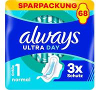 Always Ultra Day - Compresas sanitarias normales (tamaño 1) con alas 68 unidades, súper absorbentes y ultra finas, para el período