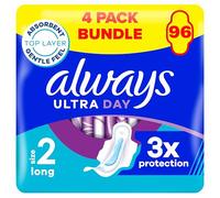 Always Ultra Day - Toallas sanitarias largas (tamaño 2), 24 almohadillas, superabsorbentes y ultrafinas, para períodos menstruales