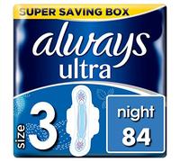 Always Ultra Night - Toallas sanitarias con alas, tamaño 3, ultrafinas, 84 toallas (28 x 3 paquetes), caja superahorradora, neutralizador de olores, núcleo superabsorbente
