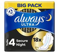 Always Ultra Sanitaria Asegure la Noche con Alas x18 Súper Absorbente y Ultra Delgada, para la Menstruación