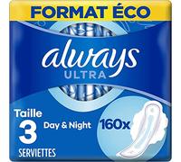 Always Ultra, Toallas Higiénicas Day & Night, tamaño 3, Super absorbentes y Ultra Finas, Formato Eco x160 (16 paquetes de 10 unidades)