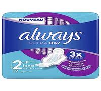 Always Ultra Toallas Higiénicas, Tamaño 2, Largo, 12 Toallas Con Aletas, Flujo Moderado Día, Max Confort, Super Absorbentes y Ultrafinas