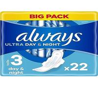 Always Ultra Toallas Higiénicas, Tamaño 3, Día y Noche, 22 Servilletas con Aletas, Flujo Abundante Día y Noche, Max Confort, Super Absorbentes y Ultra Finas
