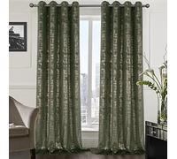 Always4u 100% cortinas opacas, cortinas de terciopelo con estampado dorado para sala de estar, dormitorio, doble cortina, aislamiento térmico con ojales, elegante, verde salvia,Lote de 2 132x213 cm