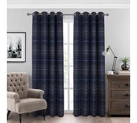 always4u Cortinas 100 % opacas a cuadros con ojales, juego de 2 unidades de 140 x 175 cm, aislantes del calor, cortinas opacas para dormitorio, salón y habitación infantil, color azul oscuro moderno