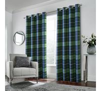always4u Cortinas a Cuadros de Aspecto de Lana Modernas, Paneles de Ventana a Cuadros Azul y Verde, Cortinas de tartán para Sala de Estar y Dormitorio, 2 Paneles, Azul y Verde, 137 x 241 cm