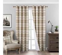 always4u Cortinas a Cuadros para Dormitorio, Sala de Estar, 100% Opacas, térmicas, Ahorro de energía, Aspecto de Lana, Cortinas con Ojales, 84 Pulgadas de Largo, 2 Paneles, Color Beige