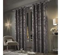 always4u Cortinas con Estampado Dorado Opaco 100 %, Terciopelo para saln, Cortina Opaca con Ojales, Tela Brillante Elegante, Gris Oscuro, Juego de 2 Unidades, 160 x 132 cm
