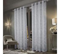 always4u Cortinas de terciopelo para salón, 100 % opacas con estampado plateado brillante para cocina, dormitorio, habitación infantil, cortina opaca con ojales, 245 x 140 cm, color blanco