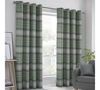 always4u Cortinas opacas 100 % a cuadros con ojales, cortinas opacas aislantes del calor para dormitorio, salón y habitación infantil, 140 x 260 cm, juego de 2 unidades, color verde grisáceo moderno