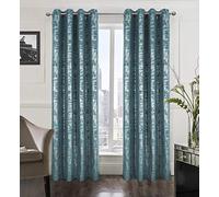 always4u Soft Velvet Curtains 84 Inch Length Luxury Bedroom Curtains Silver Foil Print Window Treatments for Living Room Set of 2 Teal