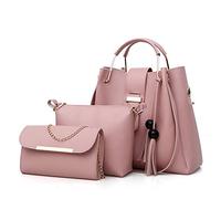 AlwaySky Bolso de cuero sintético suave para mujer, conjunto de 3 piezas, bolso de hombro bolso de mano, conjunto de carteras, Rosa., 1