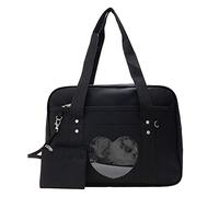 AlwaySky Ita Bags Bolso escolar japonés con ventana en forma de corazón, bolso grande JK para niñas, bolso de lona de anime para Lolita Comic DIY Cosplay, Black, Talla única