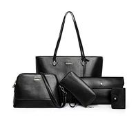 AlwaySky Juego de bolsos de mujer de 5 unidades, cartera, bolsos de mano de piel sintética, color Negro, talla 1