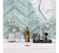 Alwayspon 10 hojas de 11,43x9 pulgadas de pegatinas de azulejos de vinilo 3D para pared con patrón de espiga turquesa, despegar y pegar, autoadhesivas, impermeables, calcomanías de azulejos adhesivos