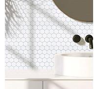 Alwayspon 10 hojas de 30,5 cm x 30,5 cm de mosaico gris blanco 3D para azulejos de vinilo, pelar y pegar, adhesivo impermeable, salpicaduras, pegar en la pegatina de azulejos para la pared del baño de