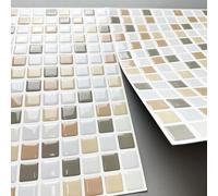 Alwayspon 10 hojas de vinilo 3D de mosaico amarillo marrón de 12 x 12 pulgadas, para pared, autoadhesivas, impermeables, para cocina, baño, pared