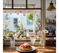 Alwayspon 2 calcomanías no adhesivas de PVC con diseño de vidrieras de Pascua, reutilizables, estáticas, impermeables, calcomanías decorativas de vidrio, colorido huevo de Pascua, conejito y pollito