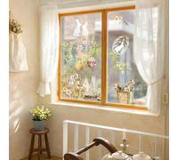 Alwayspon 2 calcomanías no adhesivas de PVC para ventana, de doble cara, reutilizables, estáticas, impermeables, decoración de vidrio, verde, amarillo, rosa, huevo de Pascua, conejo marrón