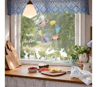 Alwayspon 2 calcomanías no adhesivas de PVC para ventana, de doble cara, reutilizables, estáticas, impermeables, decoración de vidrio, conejito blanco puro, hierba de huevo de Pascua