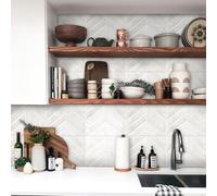 Alwayspon 23x29cmx10Pcs Azulejos Adhesivos de Vinilo 3D para Pared Espiga Blanco Crema, Despegar y Pegar Autoadhesivos Impermeables Salpicadero Pegatinas de Azulejos para Cocina Baño Pared