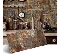 Alwayspon 32 calcomanías de vinilo con efecto óxido de metal para azulejos de pared, despegar y pegar, parte trasera adhesiva de espuma, calcomanías para azulejos de cocina, baño y pared