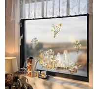 Alwayspon 4 calcomanías no adhesivas de vidrio de Pascua de PVC para ventana, doble cara, reutilizable, estática, impermeable, decoración de vidrio, azul y amarillo, diseño de conejito floral