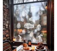 Alwayspon 9 calcomanías no adhesivas de vidrio de Pascua de PVC para ventana, doble cara, reutilizable, estática, impermeable, película decorativa de vidrio, diseño de conejo floral blanco puro, huevo