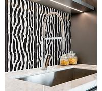 Alwayspon Adhesivo de vinilo para azulejos de pared, antideslizante, para cocina, baño, autoadhesivo, despegar y pegar, de PVC, diseño de cebra blanca y negra, 30 x 15 cm, juego de 12 unidades