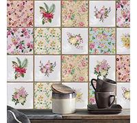 Alwayspon Adhesivo de vinilo para despegar y pegar, autoadhesivo para azulejos de pared, calcomanía para salpicaduras para cocina, baño, 15 x 15 cm, 10 unidades, pintura floral T038