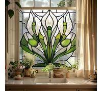 Alwayspon Película para ventana de vidrieras no adhesiva, estilo Art Nouveau, vinilo extraíble estático, calcomanías de privacidad, película de vidrio anti UV para control de calor