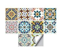 Alwayspon Plaza de Vinilo Azulejos, Auto Adhesiva Pared de la Etiqueta engomada del azulejo para la decoración casera, 10 Piezas Watercolor 20x20cm (Mediterranean, 20x20cm)