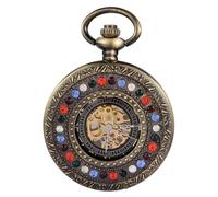 Alwesam Half Hunter - Reloj de bolsillo mecánico con números romanos vintage, reloj de esqueleto con porcelana y caja, bronce-60, Regalo