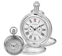 Alwesam Reloj de bolsillo de cobre Steampunk con escala de números romanos mecánicos de Londres, reloj de cuerda manual para hombre con cadenas y cajas, plata-2043, todos los días
