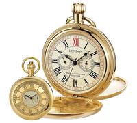 Alwesam Reloj de bolsillo de cobre Steampunk con escala de números romanos mecánicos de Londres, reloj de cuerda manual para hombre con cadenas y cajas, dorado-2042, todos los días
