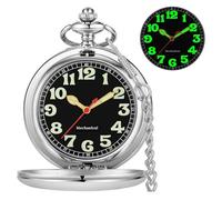 Alwesam Reloj de bolsillo mecánico con números arábigos luminosos con cadena y caja, el mejor regalo (PJX008-plateado-1), Plateado-08-1, Regalo