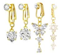 Alwodici 4 piercings falsos para el ombligo con forma de mariposa en forma de corazón, con incrustaciones de cobre, circonitas, color dorado, para mujeres y hombres