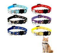 Alwodici 6 collares de gato con campana de 7.5 a 12.5 pulgadas, de liberación rápida, lindo collar de gato reflectante con temática nocturna, collar de gatito con luna y estrellas, cómodos collares
