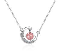 Alwodici Collar con colgante de cuarzo de fresa y luna de mamá a hija, regalo de la suerte de mamá con bendición de amor, collares de joyería rosa, regalos para cumpleaños, Navidad, graduación, Año