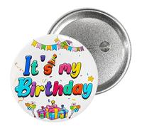Alwodici It'S My Birthday Badge 2.28 In Happy Birthday Badge Pin Colorful Cartoon Round Buttons Decoraciones de cumpleaños para celebraciones temáticas, regalos de fiesta, cumpleaños, niñas y niños