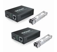 Alwong Convertidor de medios Gigabit Ethernet con módulo SFP 1000 Base-SX | Convertidor multimodo LC de fibra a RJ45 para 1000Base-SX a 10/100/1000Base-TX, completo/medio dúplex, rango de 550 m