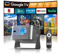 Alwtniet Proyector 4 K con Google TV, nativo Full HD 1080p, mini proyector de cine en casa, Bluetooth, WiFi, pequeño y inteligente, corta distancia, enfoque automático, corrección trapezoidal 6D, para